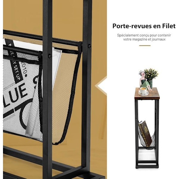 COSTWAY Industrial Style kapea sivupöytä, verkkolehtiteline ja säädettävät liukuosat, olohuoneeseen, makuuhuoneeseen, toimistoon
