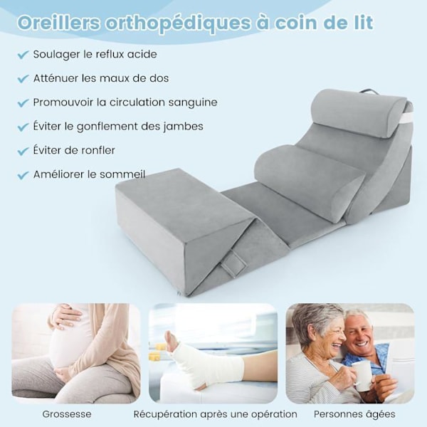 COSTWAY 7 Memory Foam Wedge -tyynyn setti - Irrotettava niskatuki - Lukutyynyt - Leikkauksen jälkeinen, raskaana oleva nainen