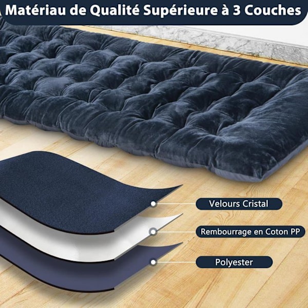 COSTWAY Velvet campingmadras, 190 x 70 x 7 cm, med 4 fastgørelsesstropper Sengefastgørelseslomme, rejsevandring, blå