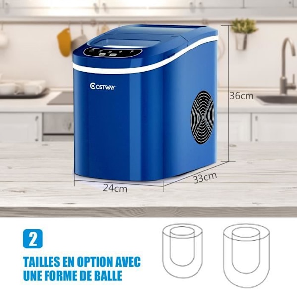 COSTWAY Ice Maker 12KG/24H 9 isbitar per 6-13 min 2,2L tank 0,7kg Isbricka med Ice Scoop for Home Blue