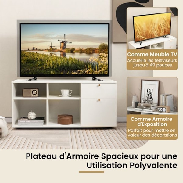 COSTWAY tv-skab til 49" med 2 skuffer, 4 rum, opbevaringsrum til stue, soveværelse, 108 x 39 x 50 cm Vit