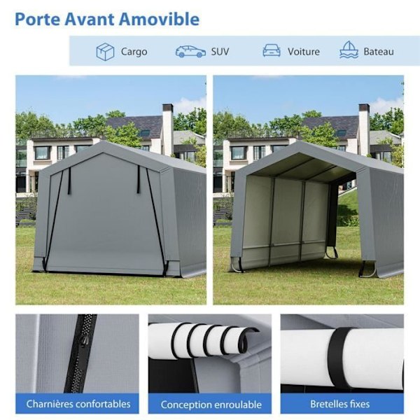 COSTWAY Carport förvaringstält 2,9 x 4,9 x 2,45 m galvaniserat stål dragkedja Vattentät design för SUV, båt
