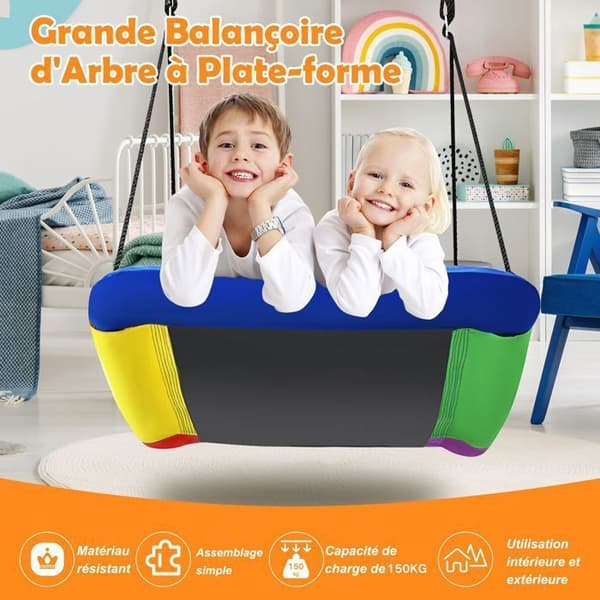 Fågelbo Hängmatta Utomhus Rektangulär 80x150cm COSTWAY-Oxford Tyg-Justerbara Rep-3 Fästmetoder-150KG Blå Blå