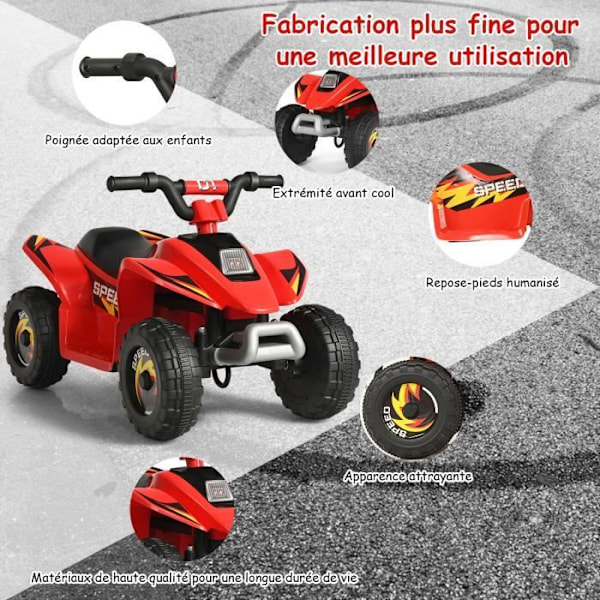 COSTWAY Electric Quad lapsille 6 V 4,5 Km-H max. Buginen auto lapsille 3 vuotta+ punainen Röd