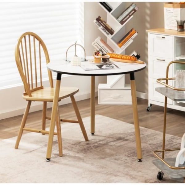 COSTWAY Runda matbord? 80 cm skandinavisk träbricka konstmarmormönster 3 rostsäkra stålben för vardagsrummet