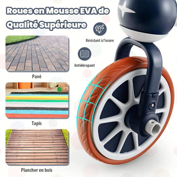 COSTWAY 5-in-1 Evolutionary kolmipyörä putterilla 2-4-vuotiaille lapsille, irrotettava poljin ja takapyörä, säädettävä istuin ja kahva sininen Blått, vitt och orange