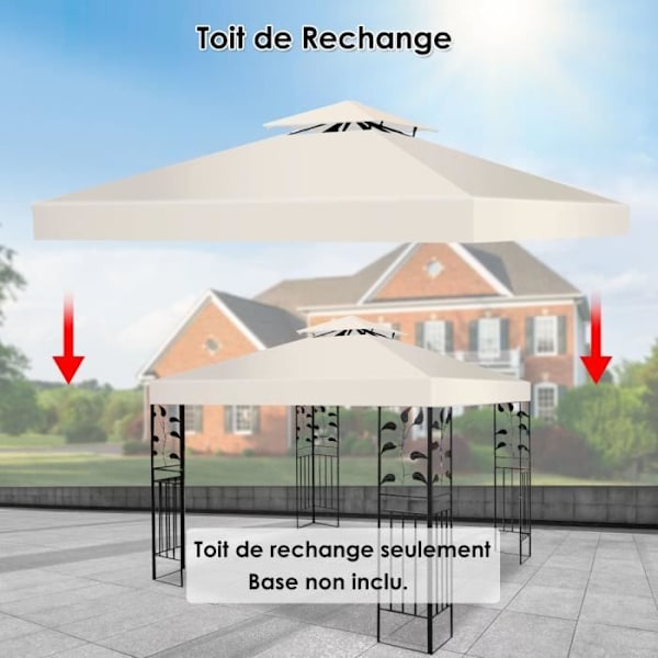 COSTWAY Udskiftningsstof til Pavilion Telt 3 x 3 M i Vandtæt Polyester til Have Pavillon Beige