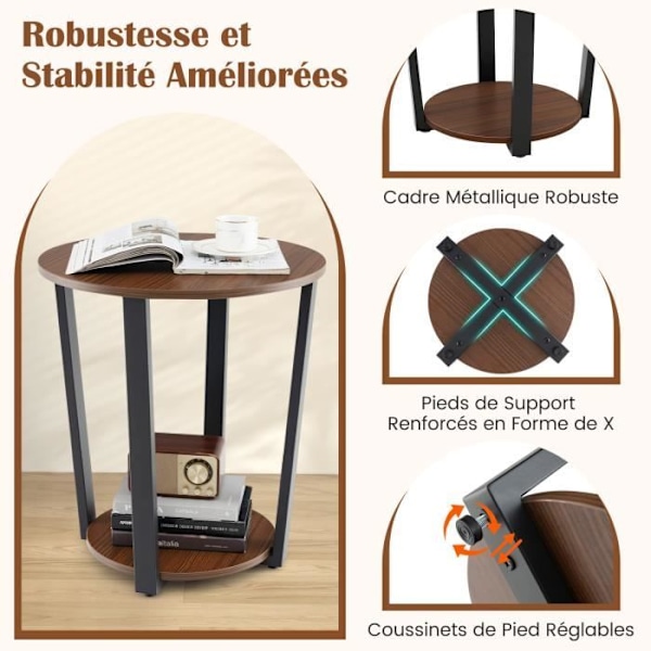 Sidebord - COSTWAY - Moderne industriel stil - 2 træniveauer - Justerbare fødder Marorn