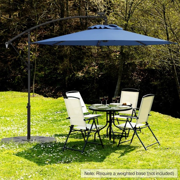 Parasol Deplacer φ300 x 245cm - COSTWAY - med 32 LED - Krydsbase - Lænet justering - Svinghåndtag - 360° rotation - Blå