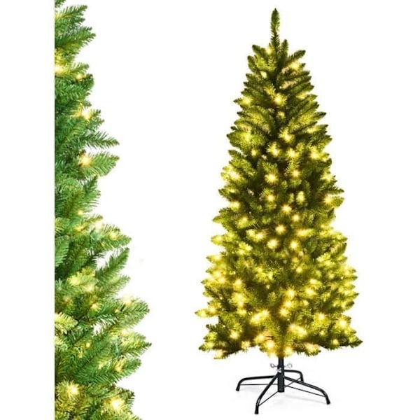 COSTWAY 150 cm kunstigt LED juletræ - 150 varme hvide lys - 300 pvc grene - jernstativ - juledekoration - langline design Grön