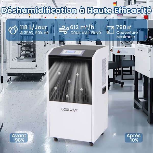 Professionell avfuktare COSTWAY-118 L-Timer 24 H-Max täckning 790M²-Automatiskt avfrostning-Auto-dränering-Kontrollpanel-Vit Vit