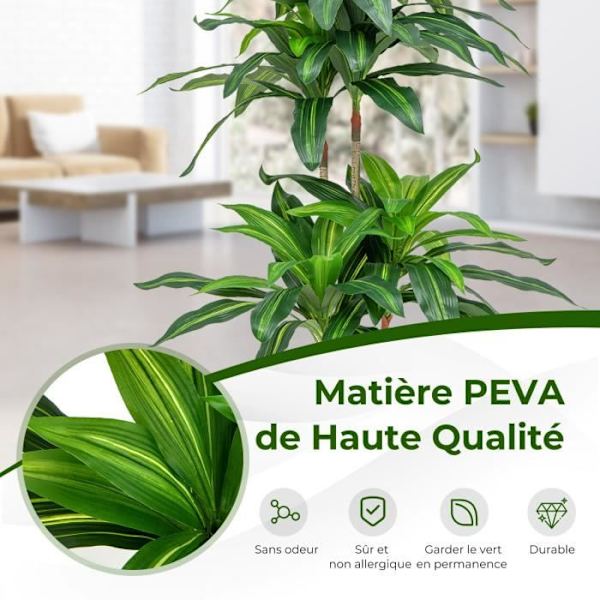 COSTWAY 140 cm keinotekoinen puu, 92 lehteä sementtiruukun sammalkansi, huoltovapaa väärennösdracaena-kasvi