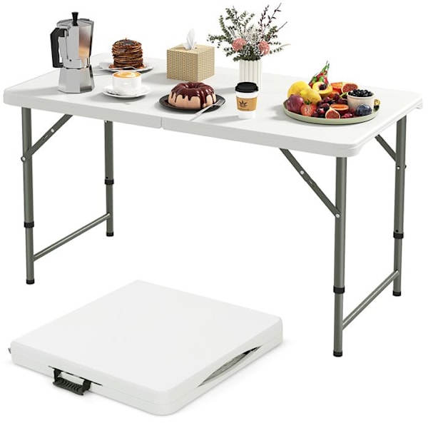 COSTWAY Fällbart Trädgårdsbord 122 cm, Höjdjusterbart, HDPE-Överdel, Kapacitet 180 kg, Handtag och Lås, Bärbart för Camping Vit