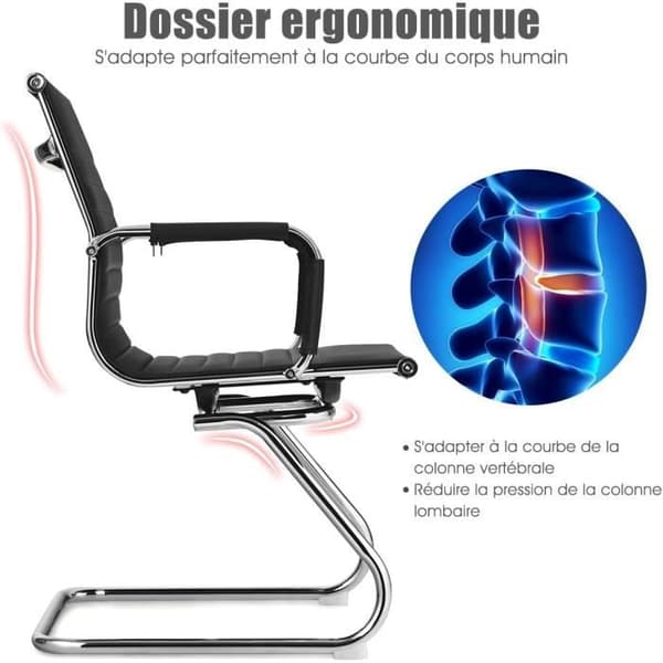 Moderne PU Læder Kontorstole - COSTWAY - Sæt af 2 - Ergonomisk Ryg - Robust Z-basis - Sort Sort