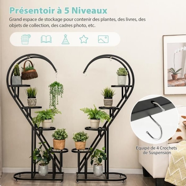COSTWAY Sæt af 2 Metalplanteholdere - Krog, Halvmåneformet Blomsterhylde - Stue, Balkon - Sort Svart