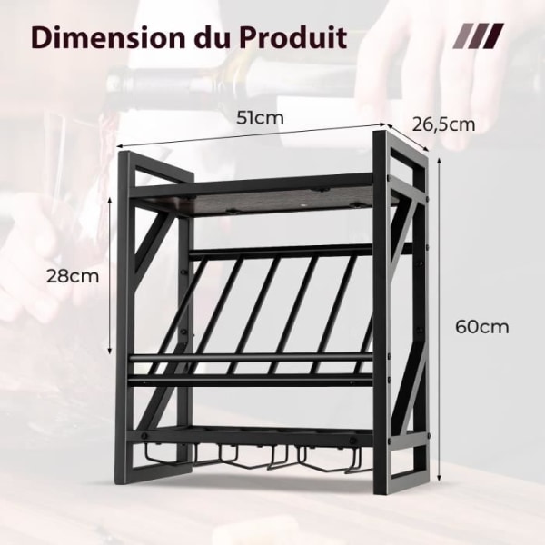 COSTWAY teollisuusseinään kiinnitettävä viiniteline 10 pullolle, runkopidike, 3-kerroksinen viiniteline keittiöbaarille