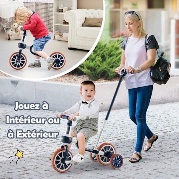 COSTWAY 5-in-1 Evolutionary kolmipyörä putterilla 2-4-vuotiaille lapsille, irrotettava poljin ja takapyörä, säädettävä istuin ja kahva sininen Blått, vitt och orange