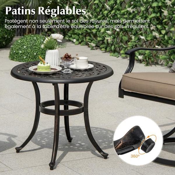 COSTWAY Havebord i Aluminium - Justerbare Fodstøtter, Maksimal Belastning 50KG - Rund Udendørs Bord - Terrasse Pool