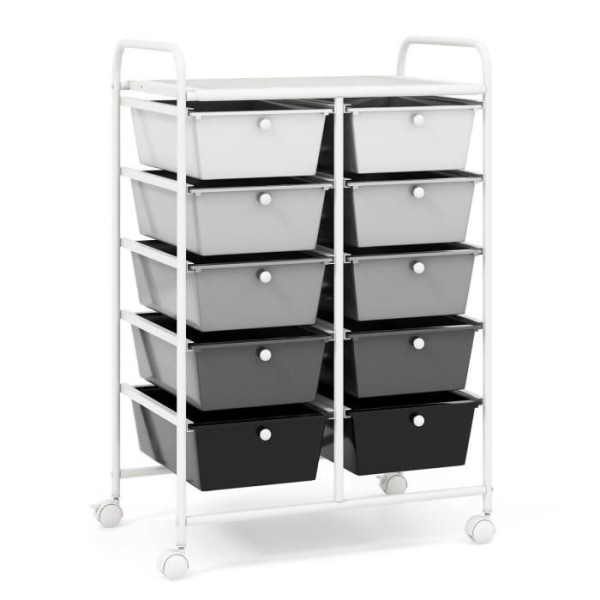 COSTWAY förvaringstorn på hjul - 10 löstagbara lådor 65,5 x 37 x 87 CM, A4 och Letter-format, svart, grå