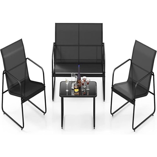COSTWAY Haveborde 4 PCS med 2 Stole og 1 Dobbeltsofa, Have Møbel Sæt i Åndbart Stof, Sort Svart