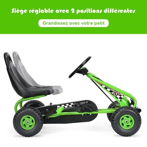COSTWAY Go Kart barncykel och fordon justerbar sits med handbroms utomhus pojkar och flickor 3-6 år grön Grön