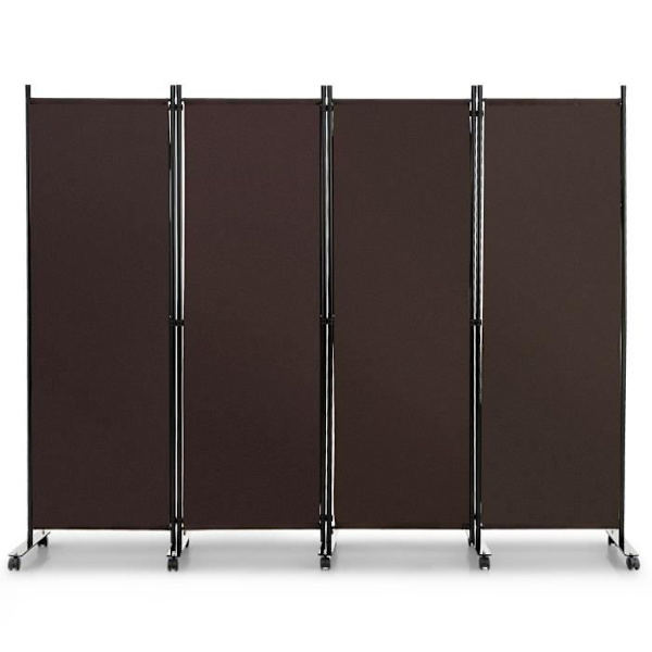 COSTWAY rullskärm 4 paneler Vikbar, fristående rumsavdelare Skydda integritet, 225 x 173 CM Brun