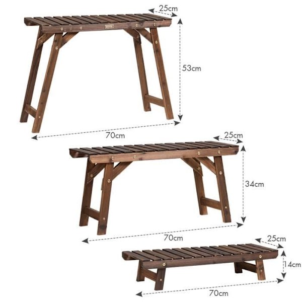 COSTWAY växthylla i trä 3 våningar, trappstege växthållare Längd 70 cm för trädgård, terrass, balkong