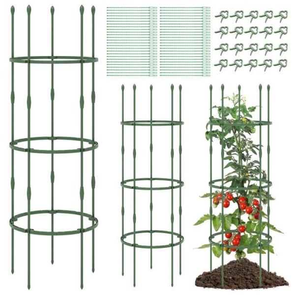 COSTWAY Set med 3 trädgårdsobeliskspaljéer, 3 justerbar höjd, 2 i 1 tomatburstöd för klätterväxter gjorda av metall