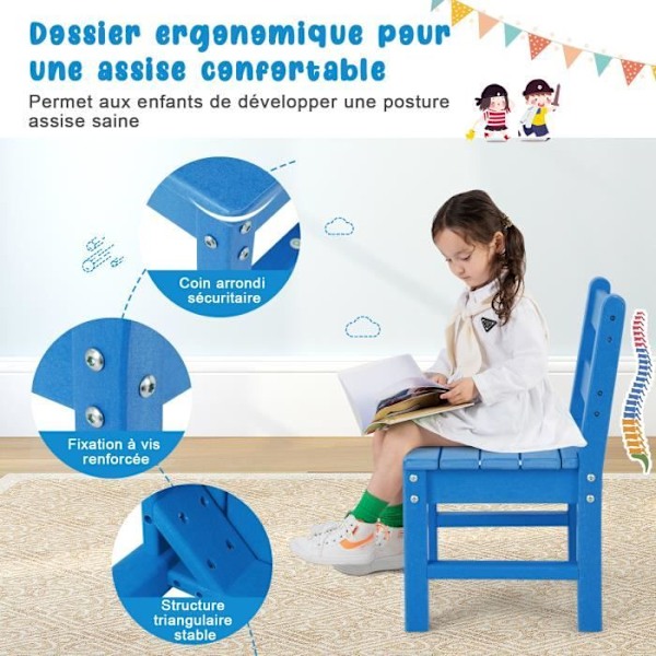 COSTWAY Set med 2 PE-plastbarnstolar - 34 x 33 x 57 cm (L x B x H) Blå Blå