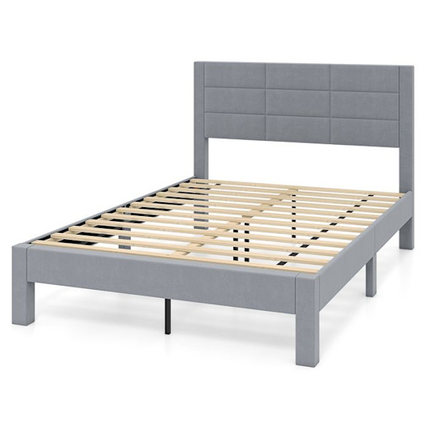 COSTWAY Dobbeltseng til 2 personer 200 x 140 CM, Sengestruktur med blød velourhovedgærde, 12 trælameller, belastning 250 kg