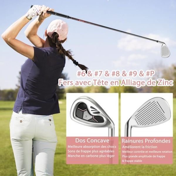 COSTWAY 9-delade golfklubbor Set Kvinnor Högerhänt-Aluminiumlegering Driver-3 Headcovers-Fairway,Hybrid,5 Irons,Putter