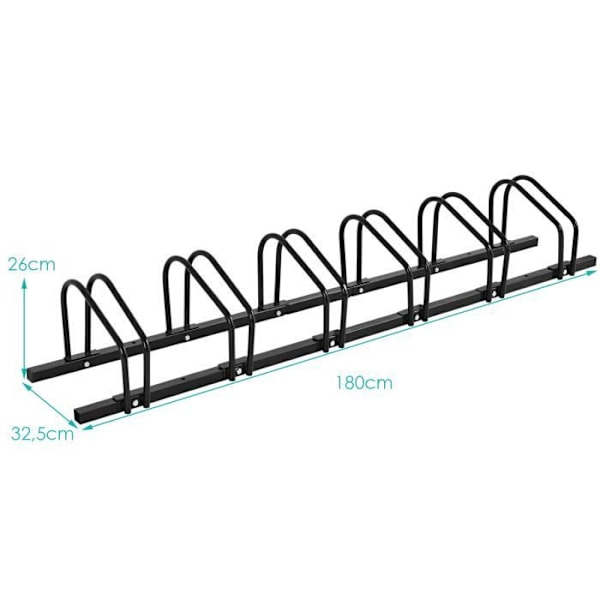 COSTWAY Stativ 6 stålcykler Gulv- eller vægmonteret 180x32,5x26CM Vejrbestandig Rustfast School Business Sort Svart