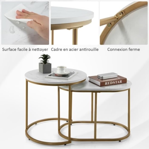 COSTWAY Set med 2 skandinaviska häckande soffbord, modernt sidobord med justerbara benkuddar, metallram