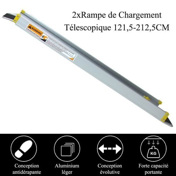 COSTWAY Sæt med 2 skridsikre teleskopiske kørestolsramper i aluminium, justerbar længde 121,5/183/212,5 cm, 270 kg