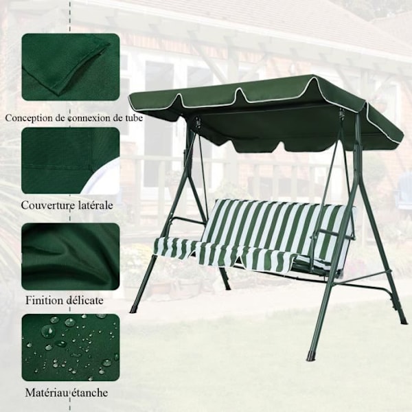 COSTWAY Ersättningstak för trädgårdsgunga 168x115cm Grön Vattentät Polyester Markistak