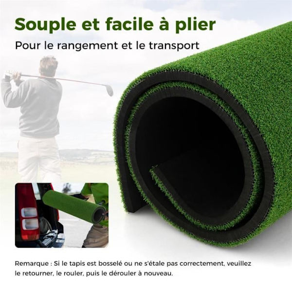 COSTWAY Golf træningsmåtte 152 x 92 x 2,7 cm med 2 tee-positioner og 2 justeringsstave 6 forborede tee-huller