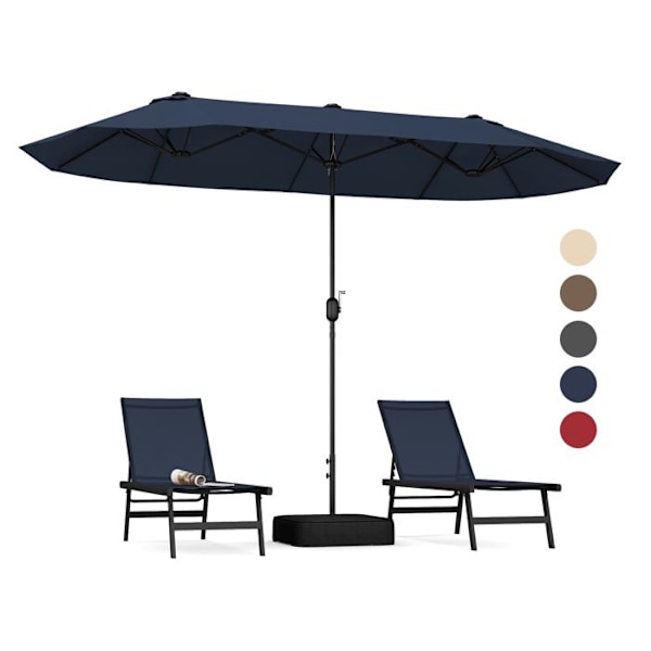 COSTWAY Parasoll Dobbelt Have Rektangulær 396 x 201 x 240cm - Vægtet Base, 12 Metalspidser, til Terrasse Blå