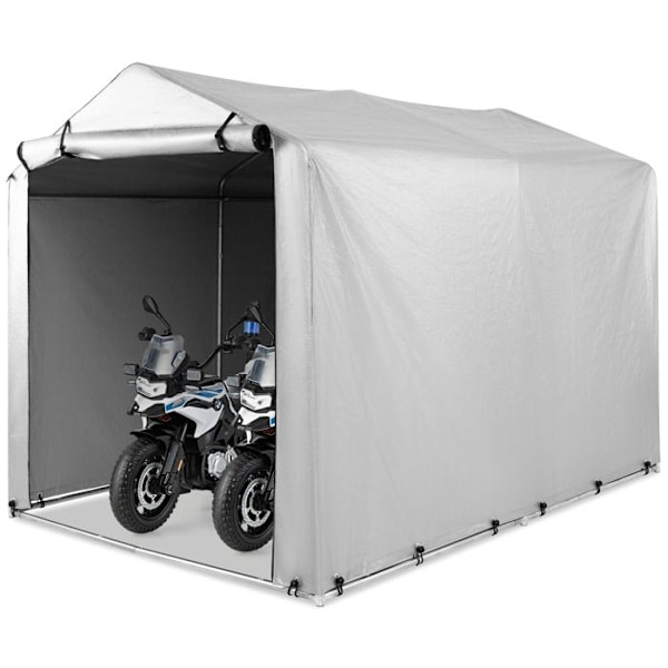 COSTWAY ulkovarasto 160x218x164 cm-sinkitty teräs-rullattava etuovi-PE kansi-moottoripyörä autotalli teltta-vaalean harmaa