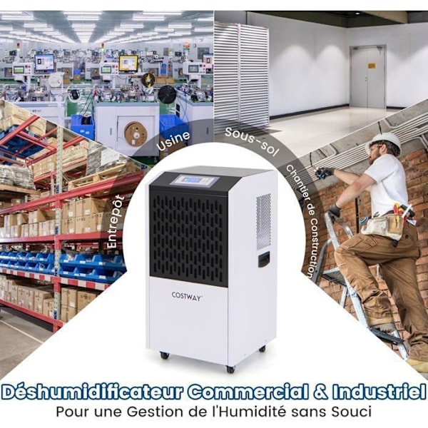 Professionell avfuktare COSTWAY-118 L-Timer 24 H-Max täckning 790M²-Automatiskt avfrostning-Auto-dränering-Kontrollpanel-Vit Vit