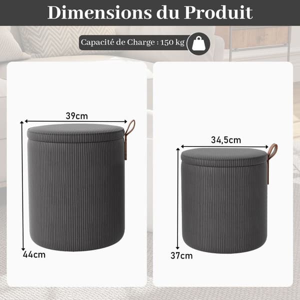Set med 2 Förvaringspallar COSTWAY (40L och 25L) Stapelbara, med Avtagbara Lock för Vardagsrum, Sovrum Grå