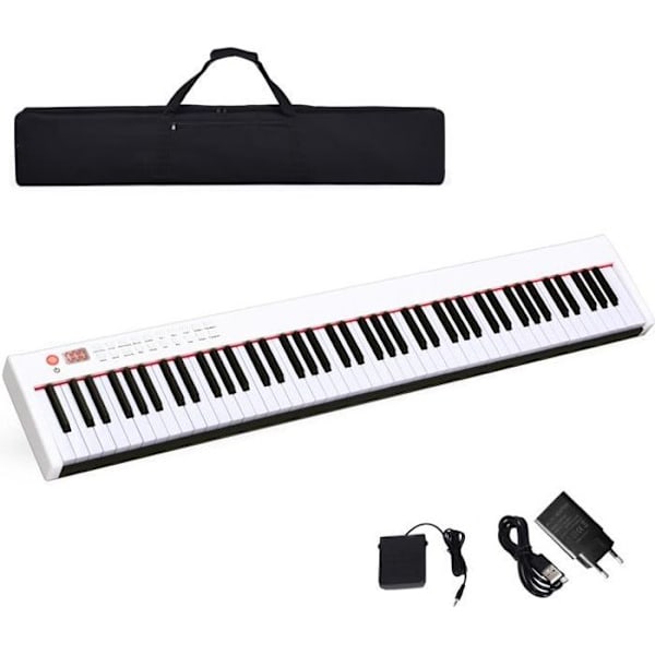 COSTWAY Bärbar elektronisk klaviatur 88 viktade tangenter Bluetooth-funktion MIDI-gränssnitt Högtalare Sustain Pedal Vit