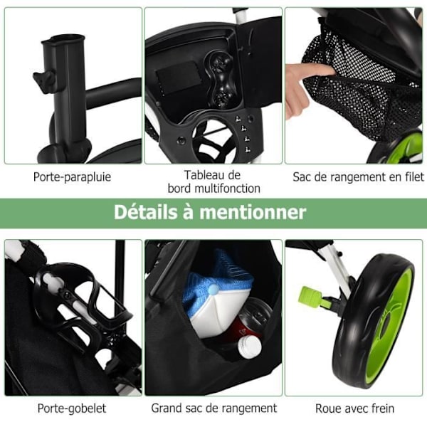 COSTWAY Foldbar golfvogn 3 hjul-4 justerbare højder-Hydraulisk sæde-Justerbar paraplyholder-Drikholder-Grøn taske