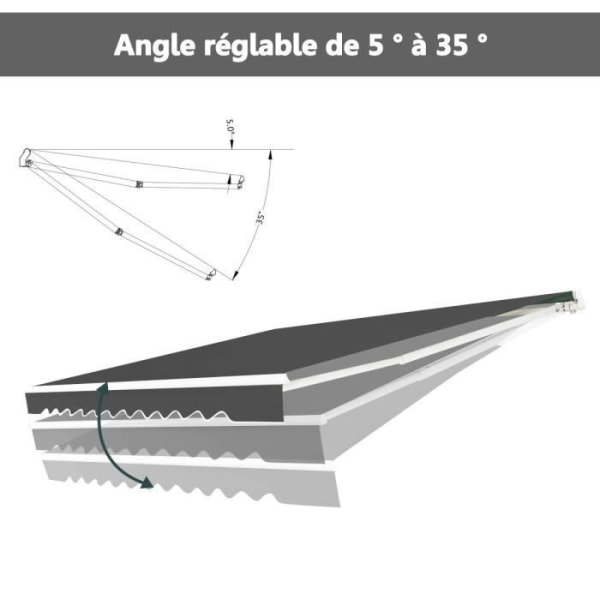 COSTWAY Infällbar balkongmarkis 3 X 2,5 M med UV- och vattenbeständigt tyg Aluminiumram Justerbar vinkel 5-35° Grå