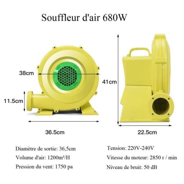 COSTWAY elektrisk luftfläkt med 680W motor Koppar elektrisk fläkt Uppblåsbar pump PP-bur för hoppborg