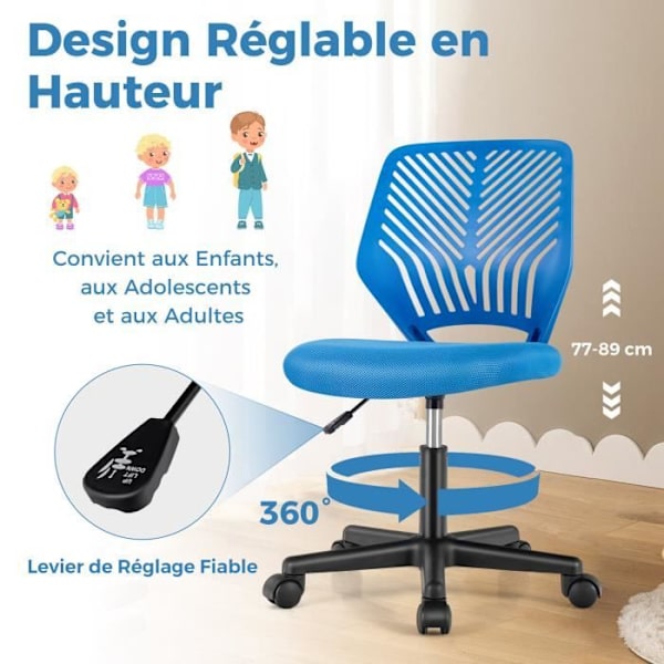 COSTWAY Ergonomisk kontorsstol i mesh, justerbar sitthöjd 41-53 cm, för barn, tonåring, vuxen, blå Blå