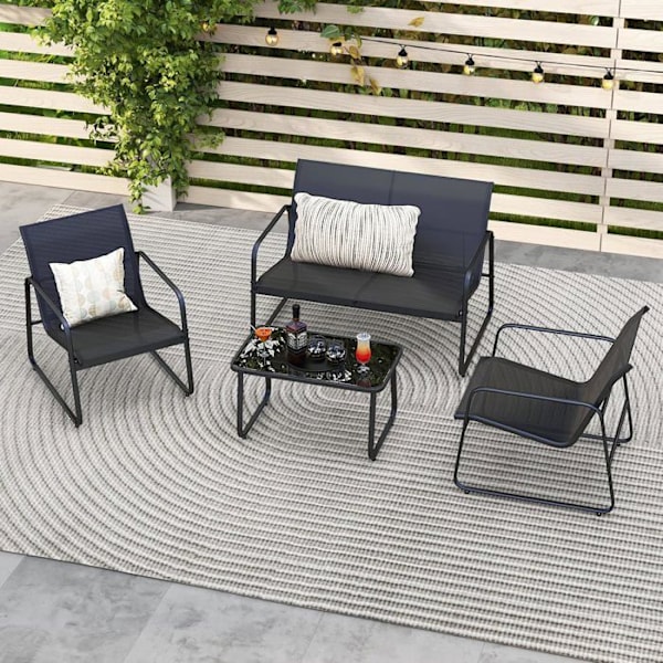 COSTWAY Haveborde 4 PCS med 2 Stole og 1 Dobbeltsofa, Have Møbel Sæt i Åndbart Stof, Sort Svart