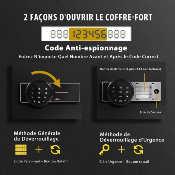 COSTWAY elektroniskt säkerhetsskåp med numerisk knappsats, 2 nycklar, larmsystem, 40 x 30 x 31 CM (L x B x H)