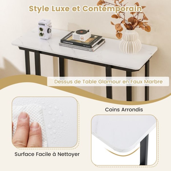 COSTWAY Konsolbord i Marmor-look, Geometrisk Metalstruktur 107 x 40 x 79,5 cm til Stue, Gang (Sort)