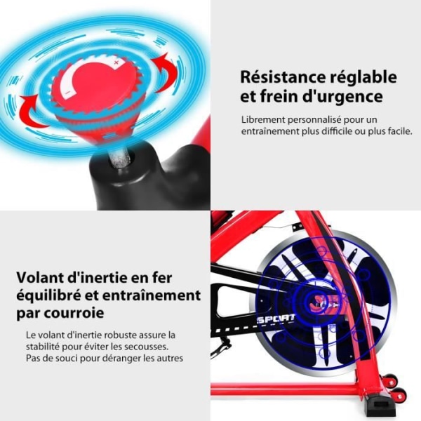 COSTWAY motionscykel - Silent Model med 8 KG svinghjul - Justerbar sadel og styr röd och svart
