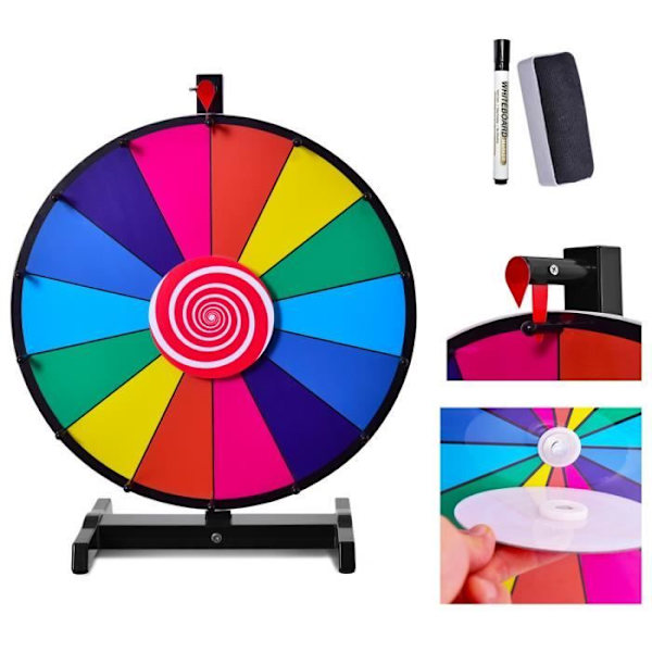 Wheel of Fortune D.60CM 14 pladser COSTWAY-præmie Hjul-sletbar pen viskelæder-plastik tips-til fødselsdagsfest lotterier, farverig Färgad